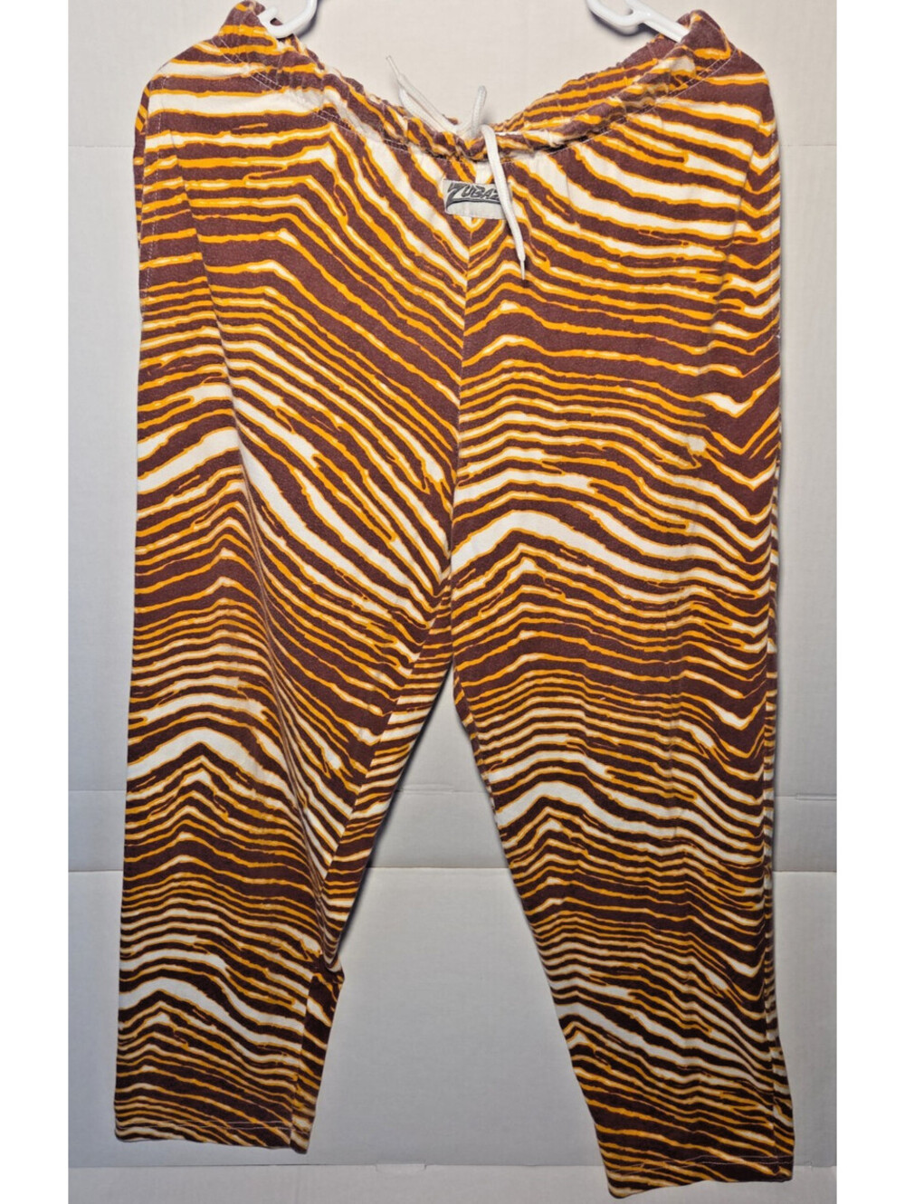 Vintage 90s Zubaz Pants Large Maroon Gold White Zebra Lounge Drawstring
